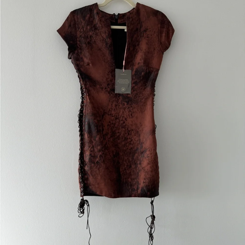 HOUSE OF CB NWT Daphne Antique Copper Lace Up Mini Dress S_4